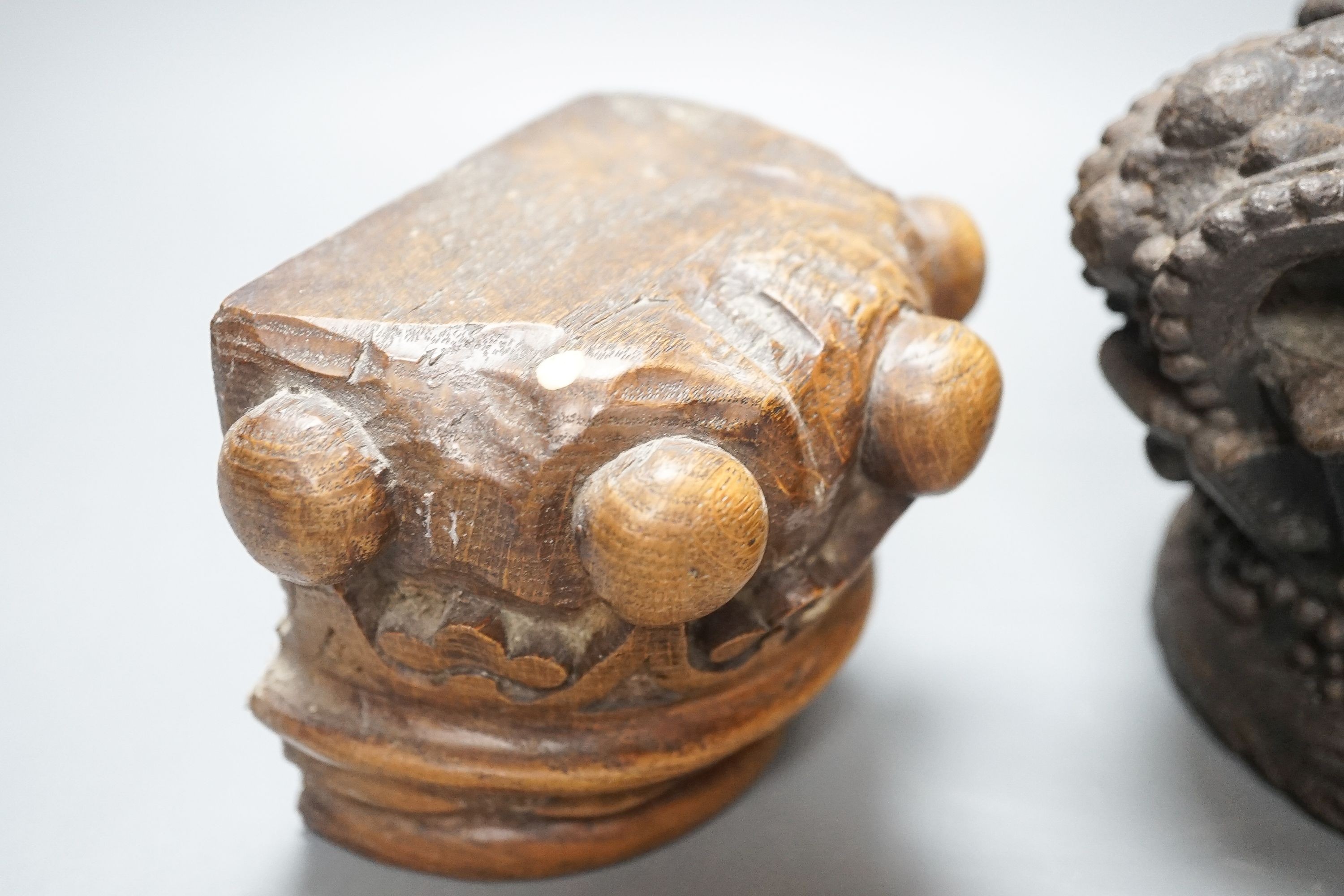 A Victorian cast iron model of a crown and a carved wood crown appliqué 21cm